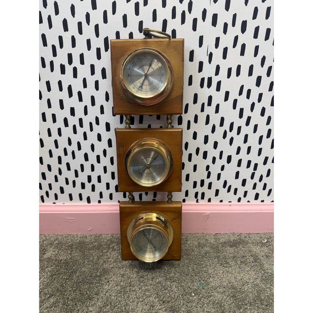 Springfield Weather Instruments Wood Hanging MCM Therometer Barometer Humidity